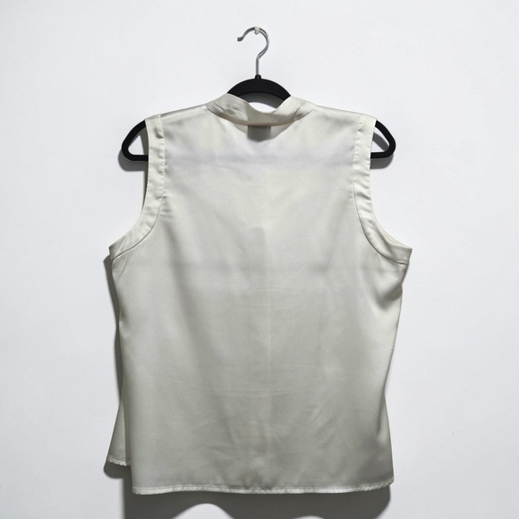 Anne Klein Ivory Sleeveless Tie Neck Blouse Silky Career Office Top PL (L035) - Picture 3 of 10
